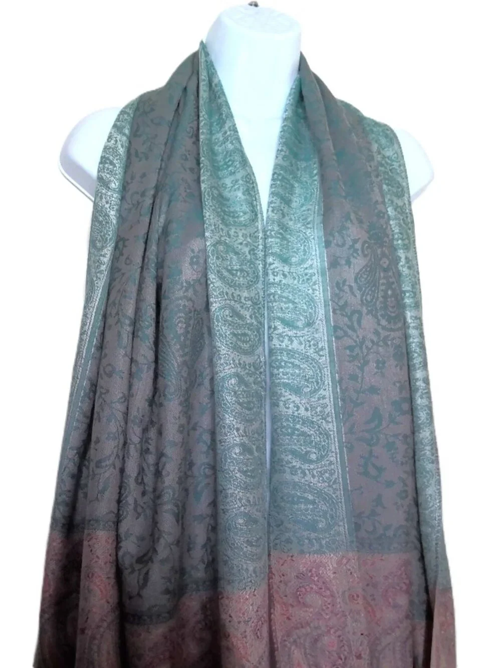 New Rose Blue & Mauve Paisley Scarf / Wrap / Shawl  Soft Large Rectangle Fringed